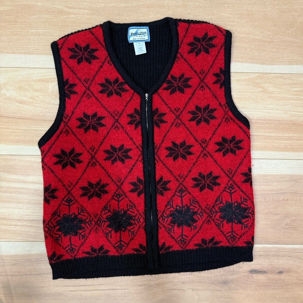 Pendleton Originals Red & Black Wool Zip Sweater Vest